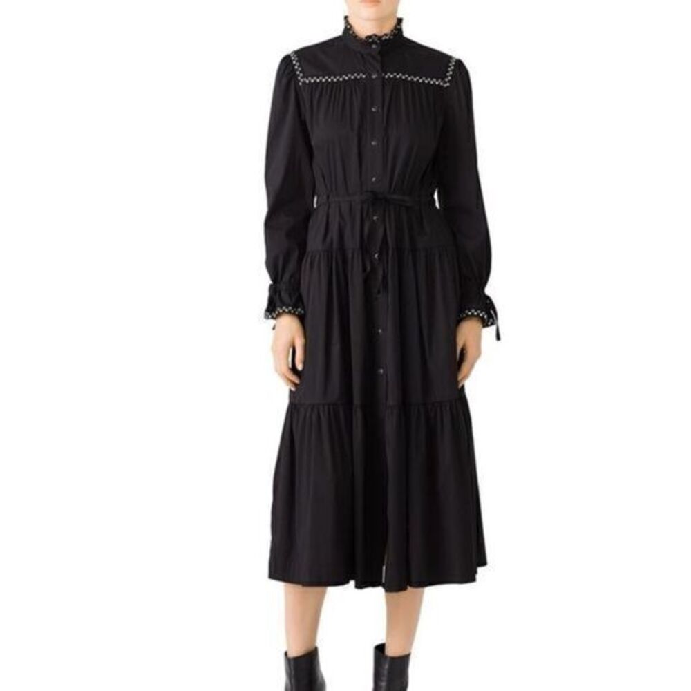 SABINA MUSAYEV Black Prairie Midi Carlot Dress SMALL